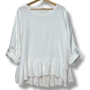 Elegant White Blouse with Lace Hem